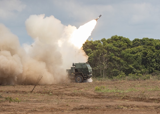 U.S. Army Soldiers with 1st Battalion, 94th Field Artillery Regiment, 17th Field Artillery Brigade, fire a M142 High Mobility Artillery Rocket System at a live-fire event during Super Garuda Shield 25 in Baturaja, Indonesia, Sept. 1, 2025.