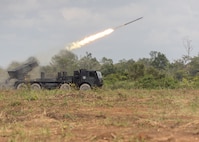 Indonesian Marines fire a RM-70 multiple rocket launcher system at a live-fire event during Super Garuda Shield 25 in Baturaja, Indonesia, Sept. 1, 2025. Super Garuda Shield is an annual exercise between the Indonesian National Armed Forces and U.S. Military designed to strengthen bilateral interoperability, capabilities, and cooperation. (U.S. Marine Corps photo by Staff Sgt. Godfrey Ampong)