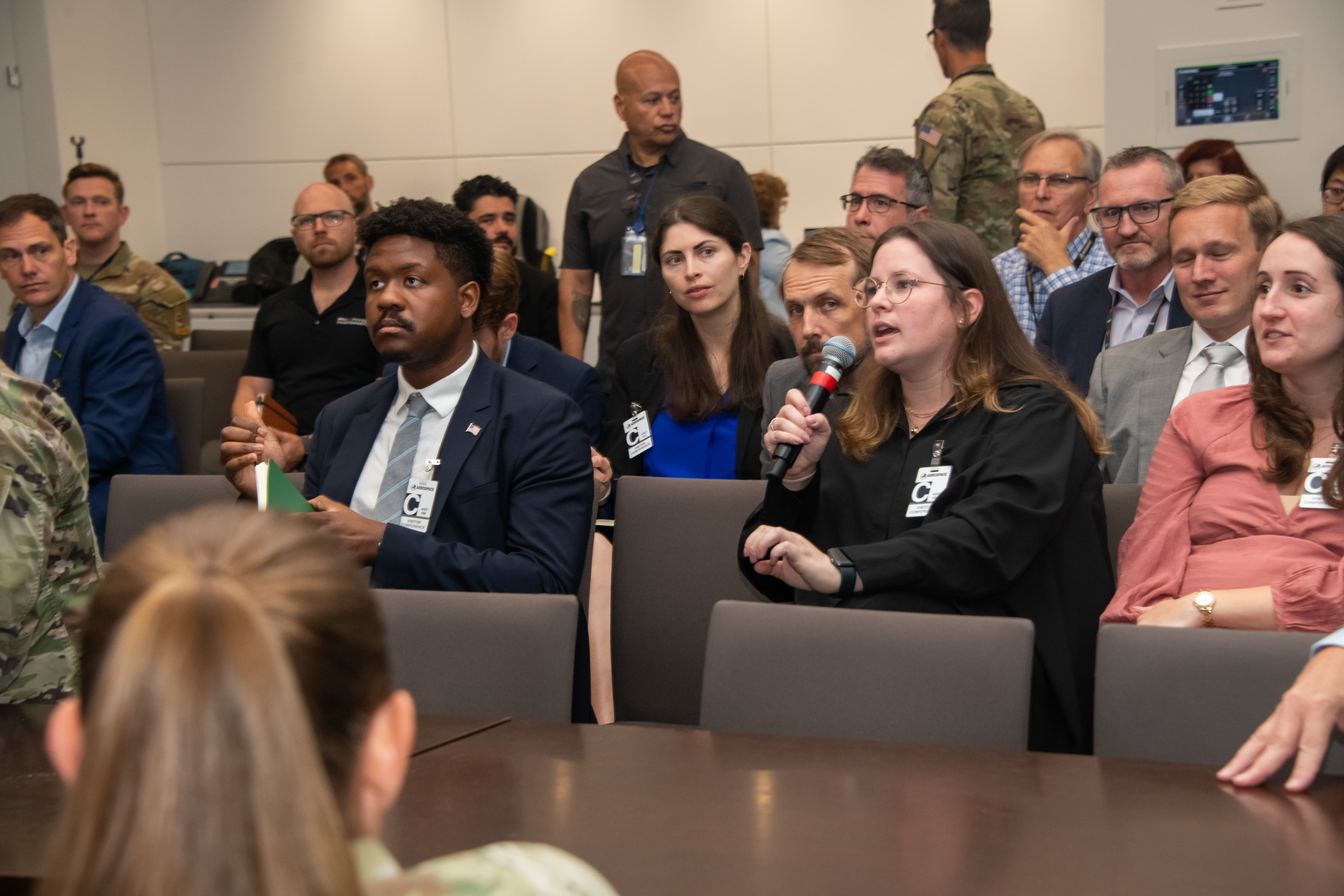 Representatives from 17 commercial space companies engage with Space Systems Command officials at a National Security Space Launch (NSSL) Industry Day on Aug. 19, 2025 in Los Angeles. The Industry Day event was designed as a planning opportunity for commercial space companies, prior to proposals to be sought for NSSL Phase 3 Lane 1 on-ramp opportunities at a later, to-be-determined date.
