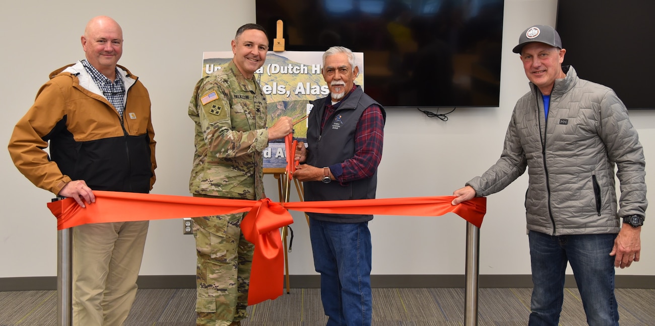 Col. Jeffrey Palazzini, district commander, attended the ribbon cutting ceremony for the Dutch Harbor Channels Project in the community of Unalaska on Sep. 2. He joined Vincent Tutiakoff, mayor of Unalaska, Bil Homka, city manager, and members of the City Council to celebrate the critical milestone at the harbor.