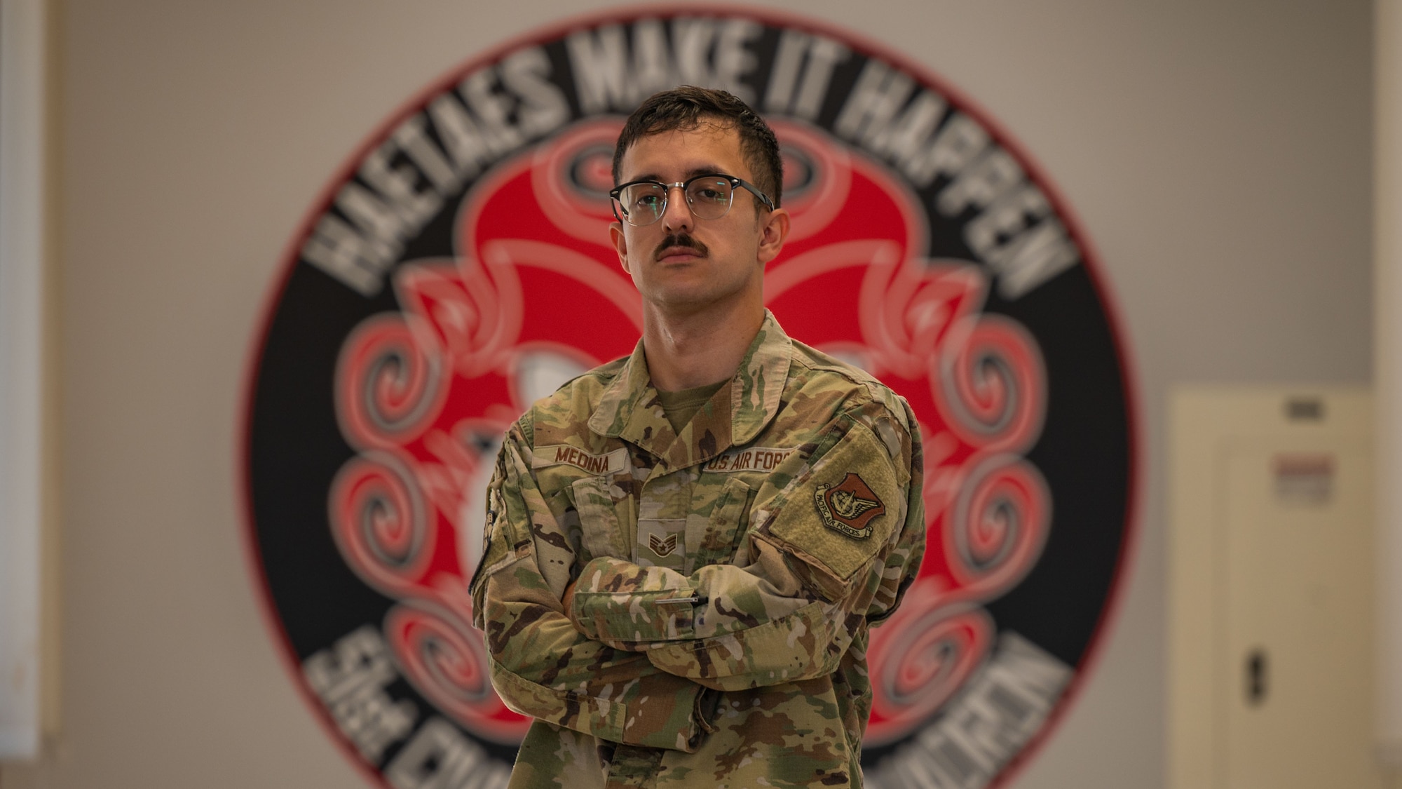 U.S. Air Force Staff Sgt. Jose Medina, 51st Civil Engineer Squadron electrical systems craftsman, poses for a photo at Osan Air Base, Republic of Korea, Sept. 3, 2025. Medina was recognized as Mustang of the Week for his dedication to keeping Osan’s runway well-lit and maintained. (U.S. Air Force photo by Senior Airman Rome Bowermaster)