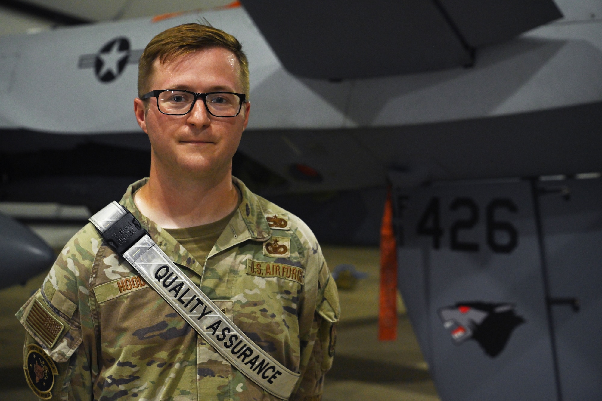 Staff Sgt. Hunter Hood, 431st Expeditionary Reconnaissance Squadron MQ-9 Reaper quality assurance inspector, poses for a photo.
