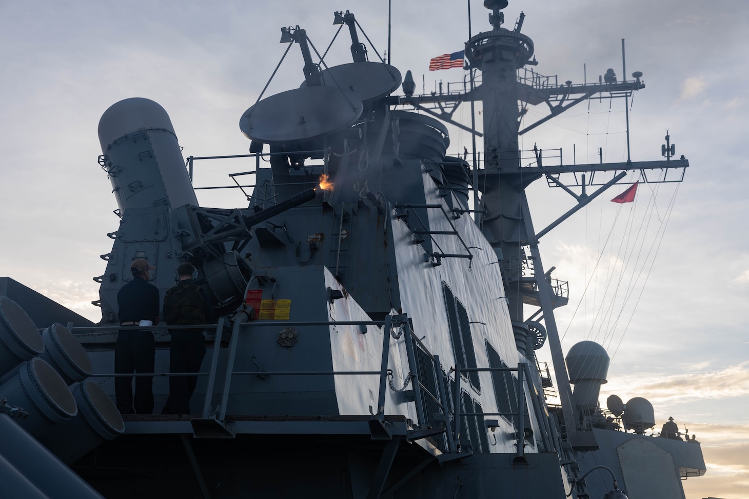 The Arleigh Burke-class guided-missile destroyer USS Higgins (DDG 76) conducts a live-fire exercise during Pacific Vanguard 2025 in the Philippine Sea, Sept. 1.