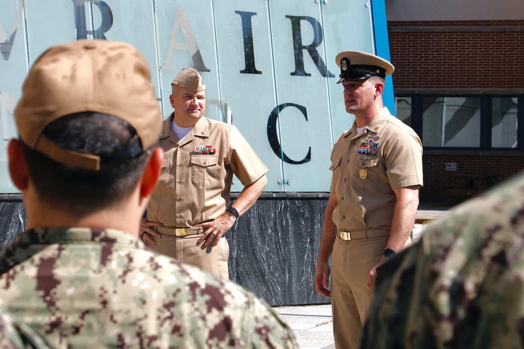 SILVER SPRING, Md. (Sept. 3, 2025) Master Chief Hospital Corpsman Christopher Cariss provides remarks following a change of office ceremony. Cariss expressed his excitement regarding coming aboard as the new command master chief (CMC) of Naval Medical Research Command (NMRC). NMRC, headquarters of Navy Medicine Research & Development, is engaged in a broad spectrum of activity from basic science in the laboratory to field studies in austere and remote areas of the world to investigations in operational environments. In support of Navy, Marine Corps and joint U.S. warfighter health, readiness and lethality, researchers study infectious diseases, biological warfare detection and defense, combat casualty care, environmental health concerns, aerospace and undersea medicine, operational mission support and epidemiology. (U.S. Navy photo by Aleece Williams/Released)