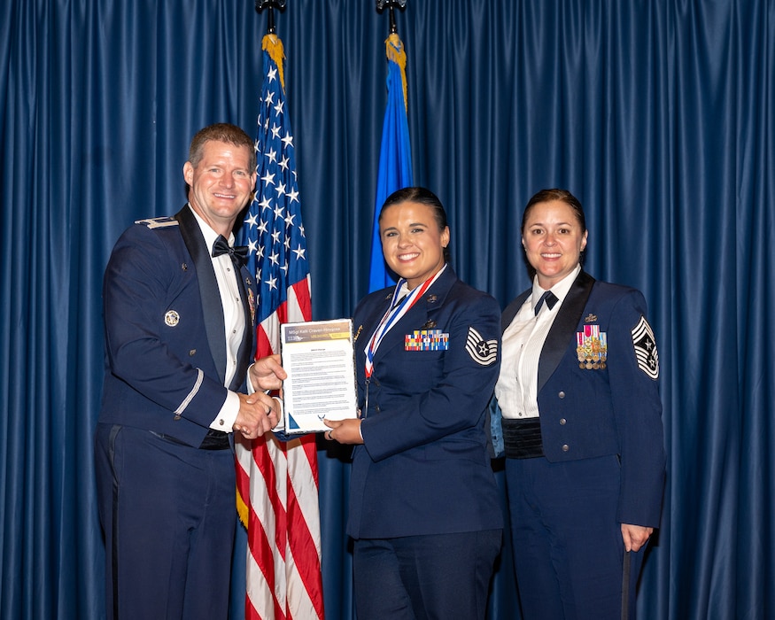 The newest members of Team Wright-Patt senior NCOs pose for photos during an induction ceremony at the National Museum of the United States Air Force, Aug. 22, 2025 (U.S. Air Force photos by Daniel Peterson)