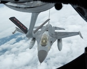 A Utah Air National Guard KC-135 Stratotanker refuels several Royal Thai Air Force F-16’s during an air refueling mission, while training the RTAF pilots how to perform in-air-refueling during Enduring Partners on Aug. 20, 2025 at Korat Royal Thai Air Force Base, Thailand.
