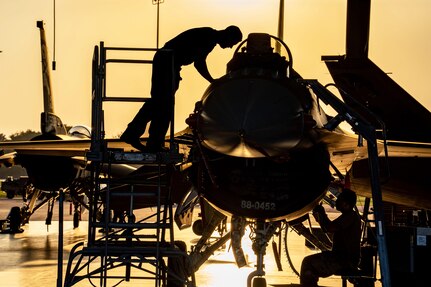 Airman working on F-16