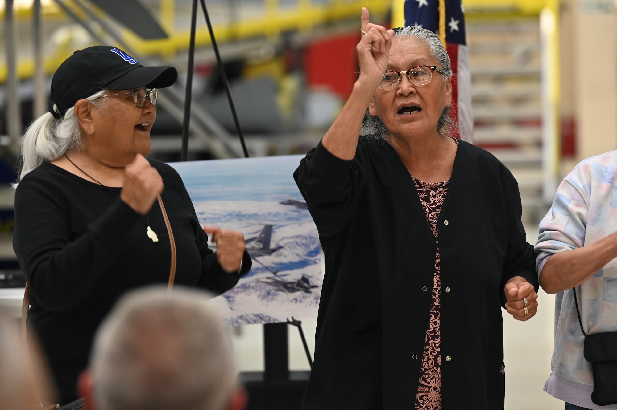 In a stirring moment during the naming ceremony at Eielson Air Force Base on July 31, 2025, representatives from Interior Alaska villages performed traditional cultural songs inside the KC-135 hangar.