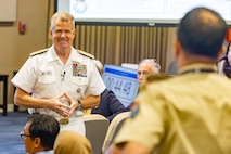 Adm. Samuel J. Paparo, commander of U.S. Pacific Command, addresses Fellows attending the Comprehensive Security Cooperation course (CSC 25-3) at the Daniel K. Inouye Asia-Pacific Center for Security Studies (DKI APCSS) on September 4, 2025.