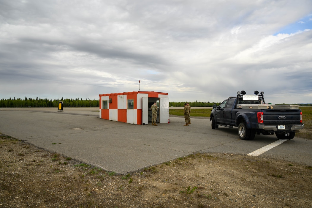U.S. Air Force Airmen from the 354th Civil Engineering Squadron perform maintenance on an Aircraft Arresting System prior to an annual test at Eielson Air Force Base, Alaska, May 29, 2025.