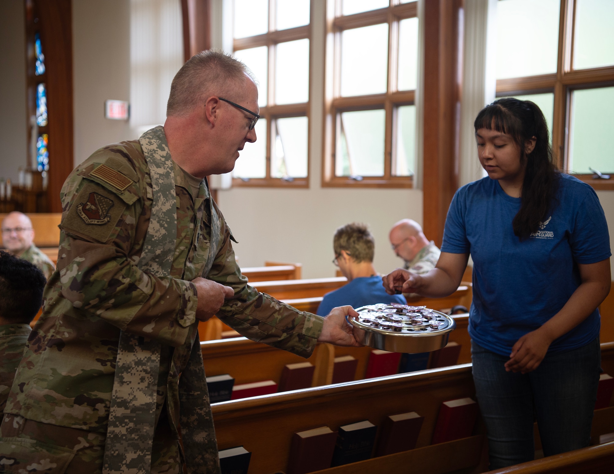 U.S. Air Force Ch. (Lt. Col.) Cory Germain gives a protestant service in St. Paul, Minn., Aug. 8, 2025.