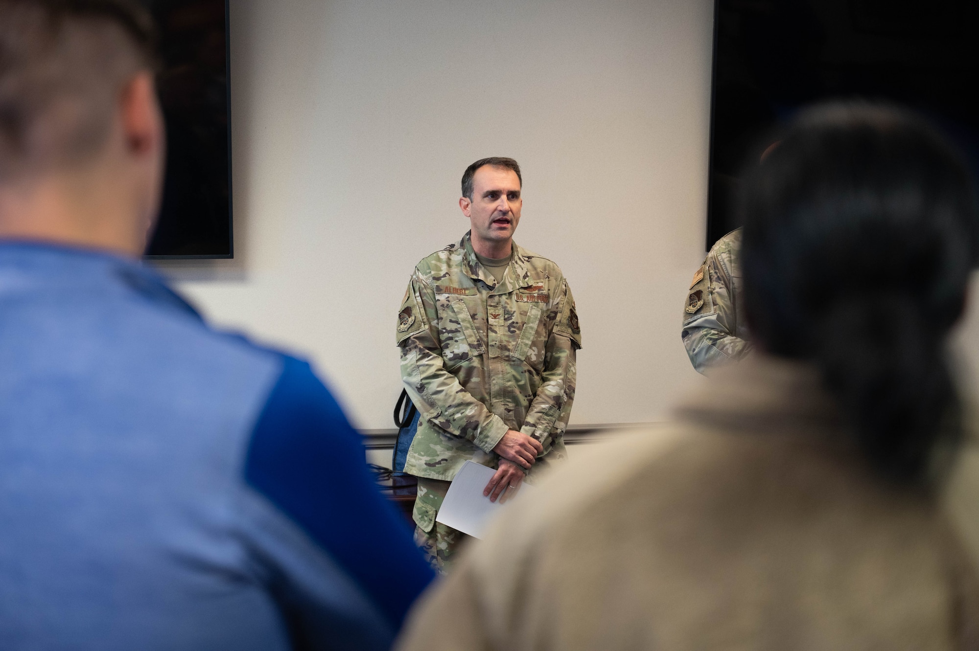 Col. Michael S. Albert, 434th Air Refueling Wing commander, reads the 2025 Suicide Prevention Month proclamation