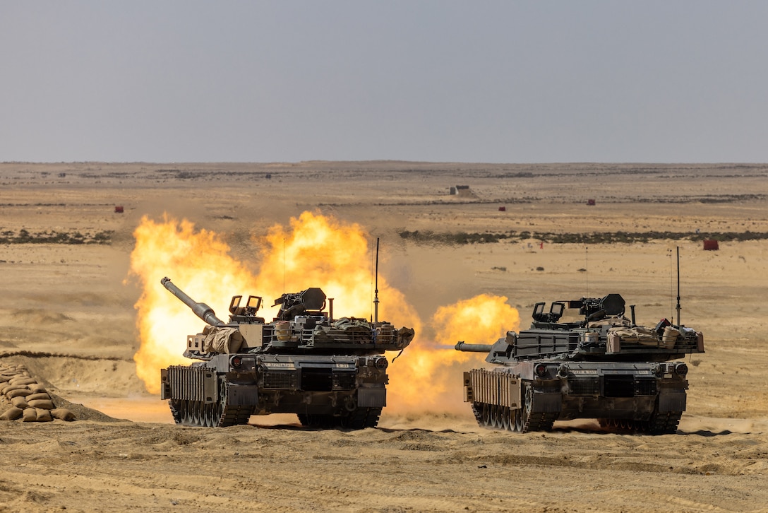 U.S. Army soldiers assigned to 3-278 Armored Cavalry Regiment, Task Force Reaper, fire the 120mm cannon on an M1A2 SEPv3 Abrams tank during live fire training for exercise BRIGHT STAR 25 at Mohamed Naguib Military Base (MNMB), Egypt, Sep. 2, 2025. BRIGHT STAR 25 showcases our unified resolve and ability to respond to evolving challenges together. Strong defense partnerships like BRIGHT STAR build lasting capacity, improve interoperability, and send a clear message of deterrence to those who threaten (our partners) and regional peace and stability. (U.S. Army Photo by Joseph Kumzak)