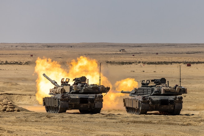 U.S. Army soldiers assigned to 3-278 Armored Cavalry Regiment, Task Force Reaper, fire the 120mm cannon on an M1A2 SEPv3 Abrams tank during live fire training for exercise BRIGHT STAR 25 at Mohamed Naguib Military Base (MNMB), Egypt, Sep. 2, 2025. BRIGHT STAR 25 showcases our unified resolve and ability to respond to evolving challenges together. Strong defense partnerships like BRIGHT STAR build lasting capacity, improve interoperability, and send a clear message of deterrence to those who threaten (our partners) and regional peace and stability. (U.S. Army Photo by Joseph Kumzak)