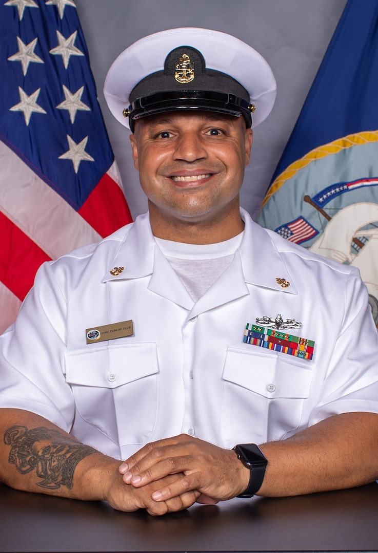 Norfolk, Va. - Gas Turbine System Technician (Mechanical) Chief Petty Officer Ollie Dunlap poses for a photo at Mid-Atlantic Regional Maintenance Center. He is the recipient of the Bob Feller Act of Valor Award for FY25.