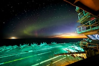 The world's largest aircraft carrier, USS Gerald R. Ford (CVN 78), operates in the Norwegian Sea above the Arctic Circle, Aug. 30, 2025.