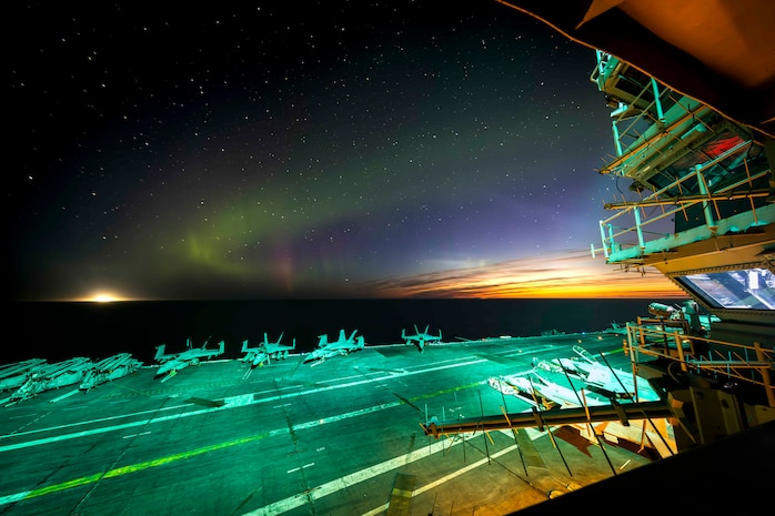 The world's largest aircraft carrier, USS Gerald R. Ford (CVN 78), operates in the Norwegian Sea above the Arctic Circle, Aug. 30, 2025.