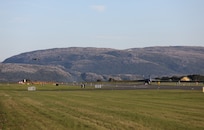 Carrier Air Wing 8 F/A-18 Super Hornets, deployed aboard the world’s largest aircraft carrier, USS Gerald R. Ford (CVN 78), land at Ørland Air Base, Norway, during High North operations, Aug. 27, 2025.