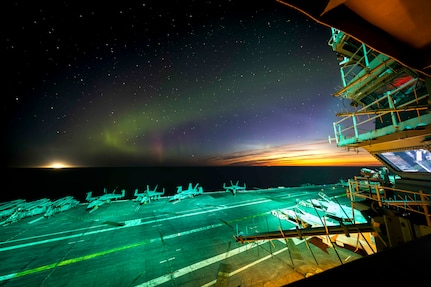 The world's largest aircraft carrier, USS Gerald R. Ford (CVN 78), operates in the Norwegian Sea above the Arctic Circle, Aug. 30, 2025.