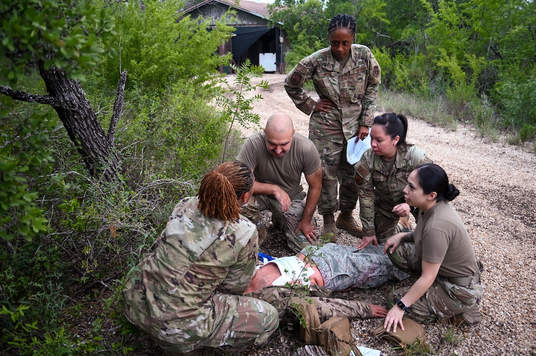 433rd Medical Group Reserve Airmen participate in a mass-casualty response training event Sep. 6, 2025, at Camp Bramble, located on Joint Base San Antonio-Lackland, Texas.