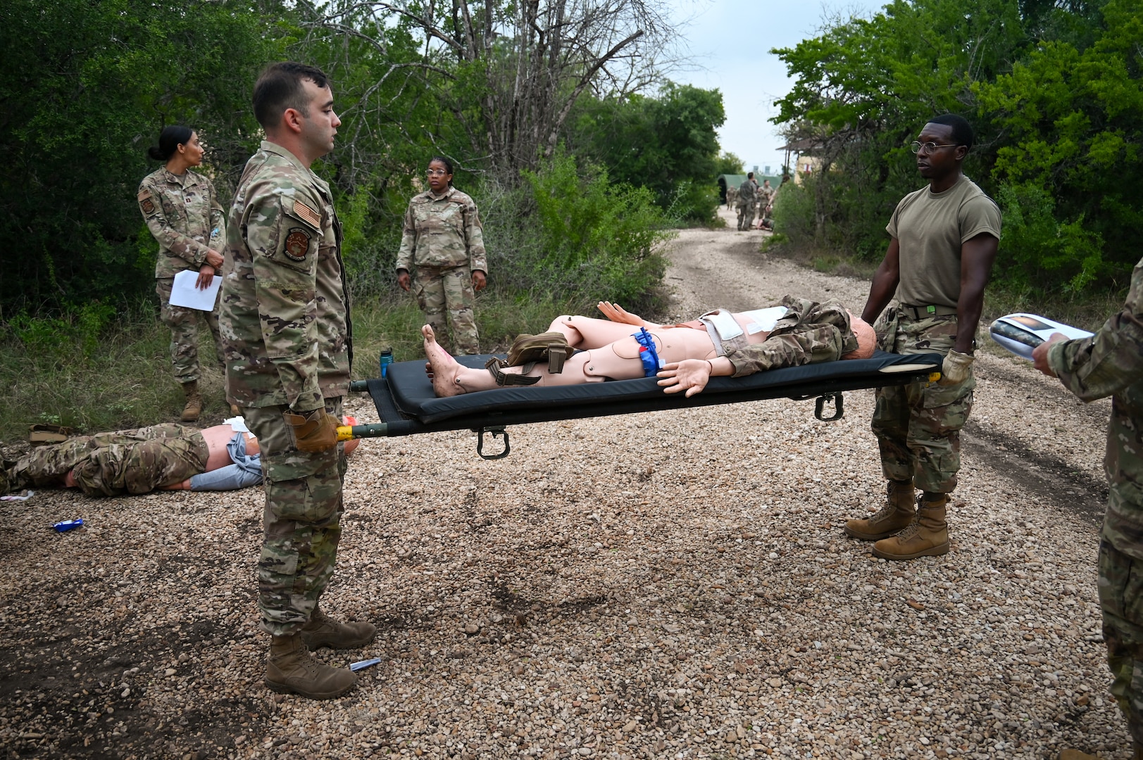 433rd Medical Group Reserve Airmen participate in a mass-casualty response training event Sep. 6, 2025, at Camp Bramble, located on Joint Base San Antonio-Lackland, Texas.