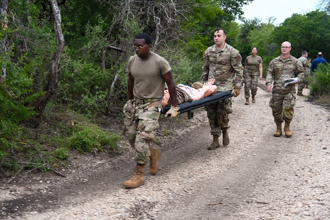 433rd Medical Group Reserve Airmen participate in a mass-casualty response training event Sep. 6, 2025, at Camp Bramble, located on Joint Base San Antonio-Lackland, Texas.