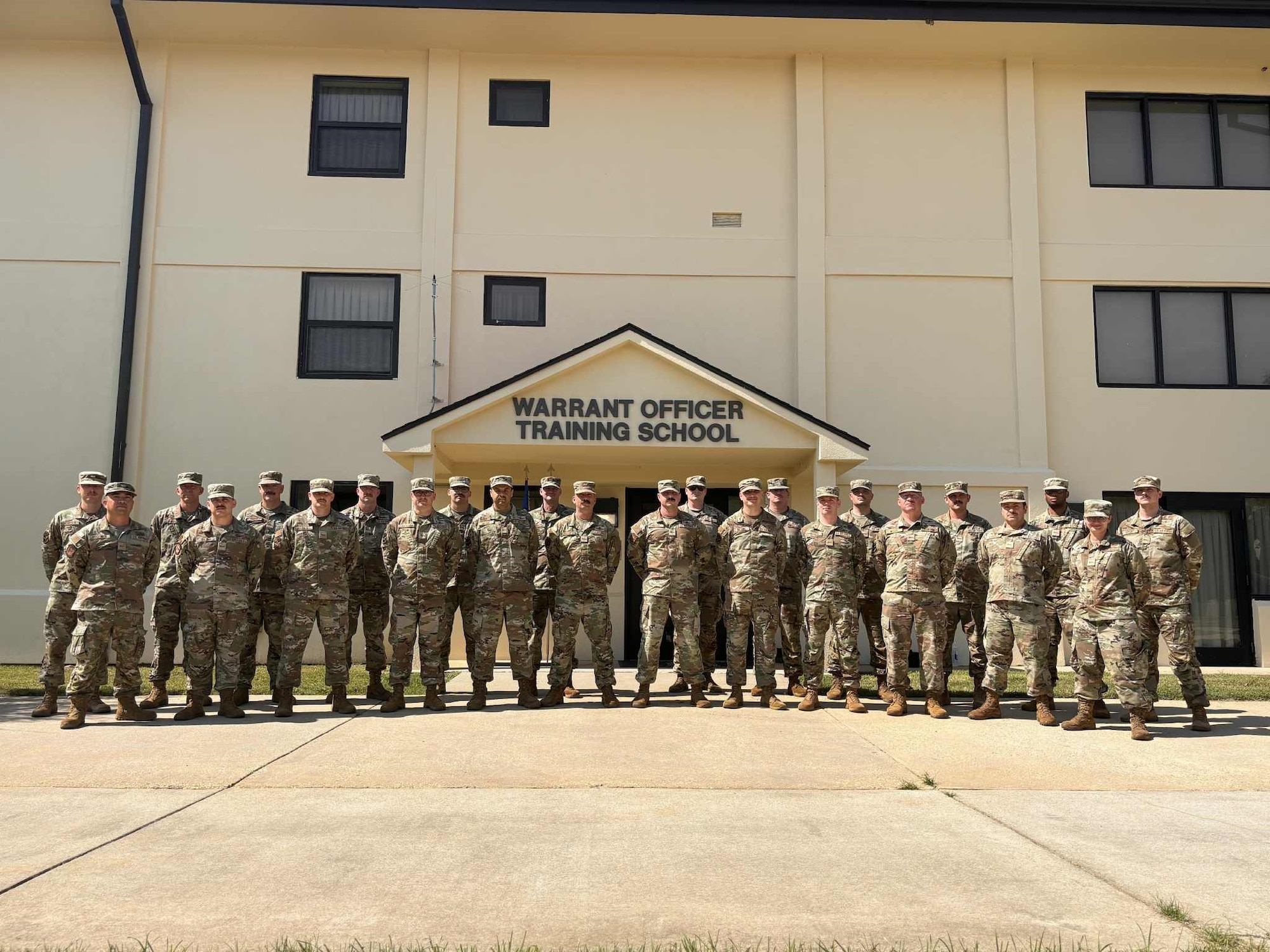 Warrant Officer Training School class 26-01 stands for a photo during the school’s first Warrant Officer Summit since its reestablishment at Maxwell Air Force Base, Ala. August 28, 2025. (U.S. Air Force photo by Captain Rachael Parks)