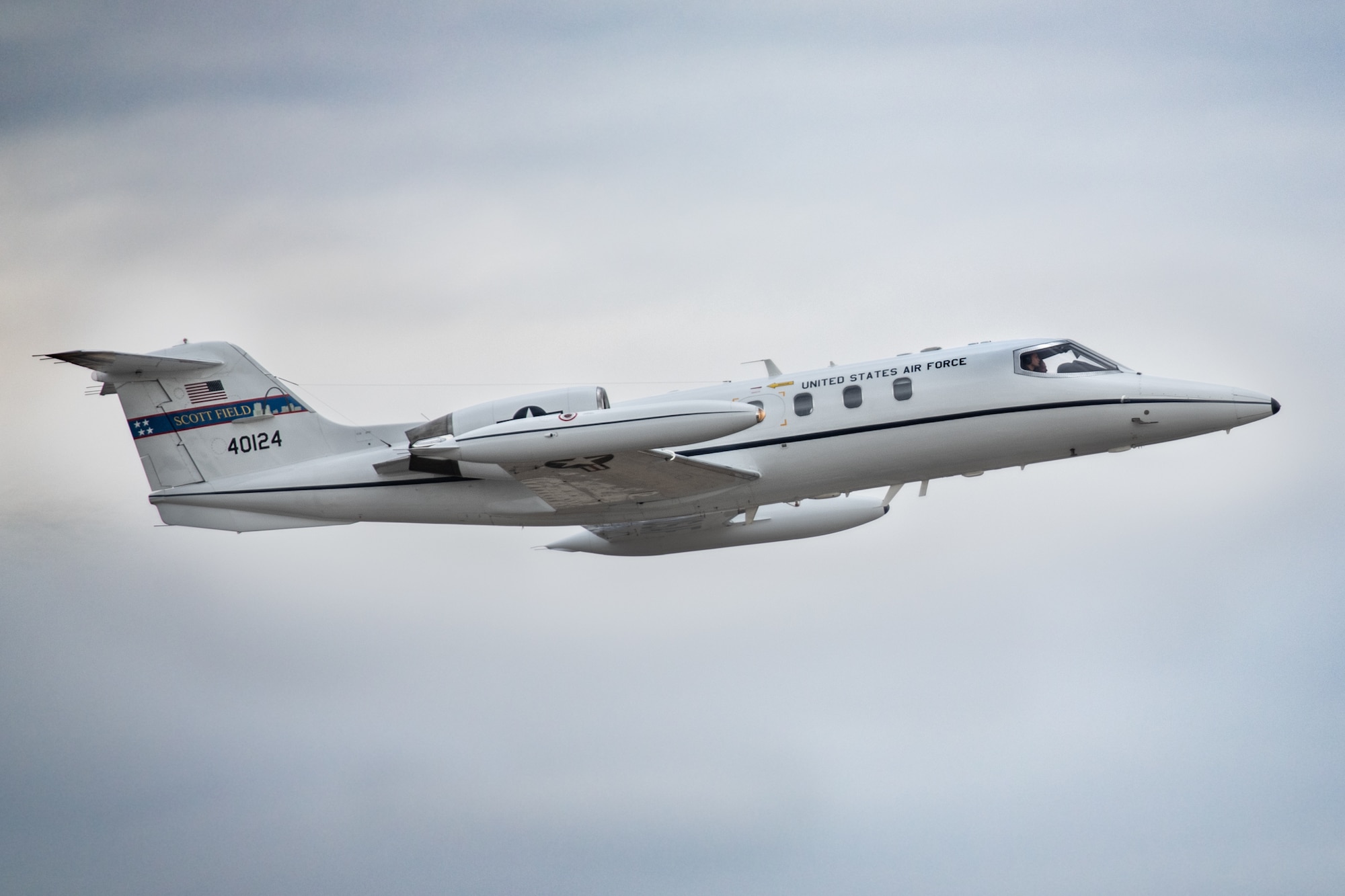 A U.S. Air Force C-21 Cougar assigned to the 458th Airlift Squadron takes off over Scott Air Force Base.
