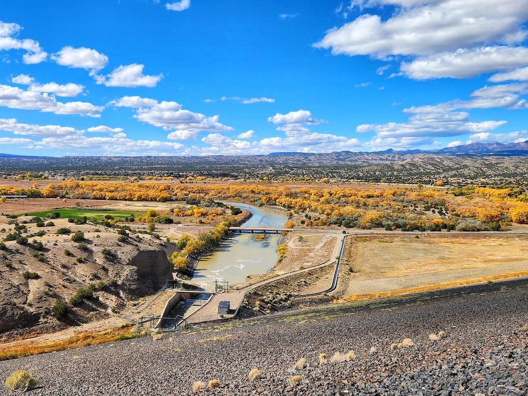 Fall colors along the Rio Grande as seen from Cochiti Dam, October 2024. Photo by Samantha Jones.