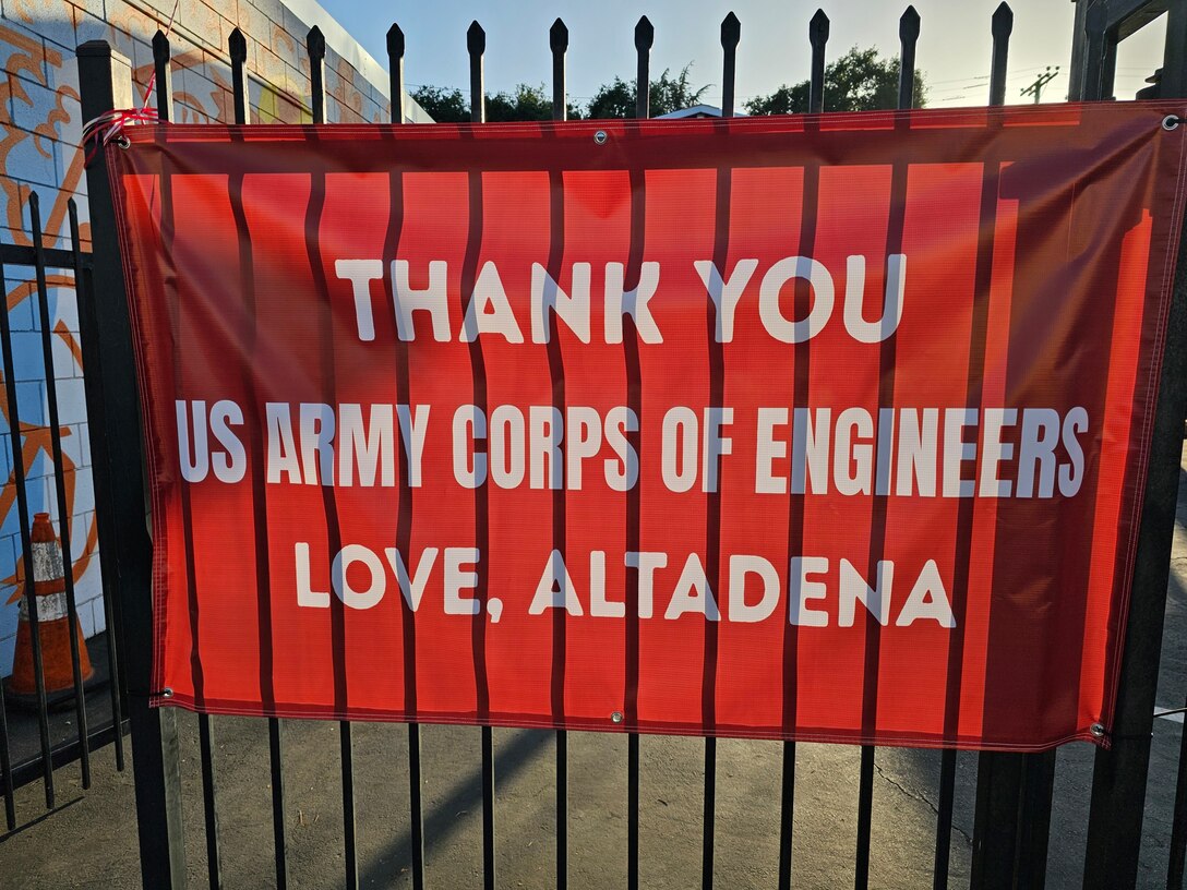 A sign in Altadena, Calif., June 18, 2025. It is one of many similar signs Christopher Zayas saw throughout Altadena in support of the USACE Southern California wildfires recovery mission after wildfires burned parts of Los Angeles in January 2025. Zayas said this particular sign was presented during a meet and greet thank you ceremony hosted by community leaders and residents. Photo by Christopher Zayas.