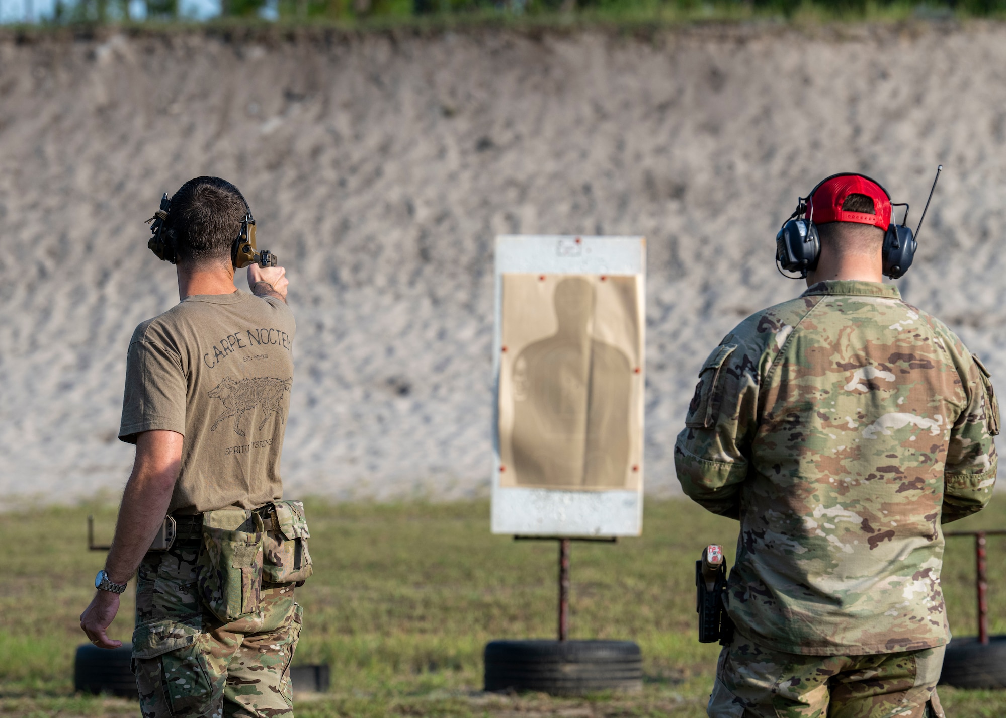 A U.S. Airman assigned to the 1st Special Operations Wing completes a combat arms training and maintenance qualification test at Hurlburt Field