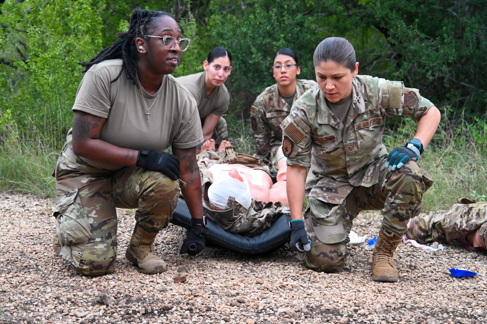 433rd Medical Group Reserve Airmen participated in a mass-casualty response training event Sep. 6, 2025, at Camp Bramble, located on Joint Base San Antonio-Lackland, Texas.