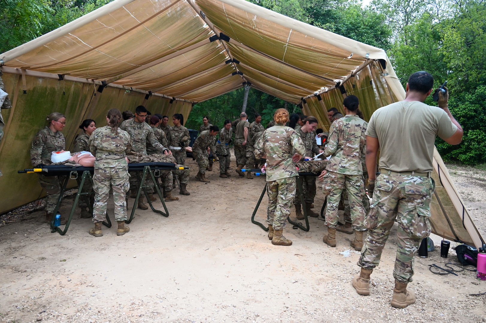 433rd Medical Group Reserve Airmen participate in a mass-casualty response training event Sep. 6, 2025, at Camp Bramble, located on Joint Base San Antonio-Lackland, Texas.