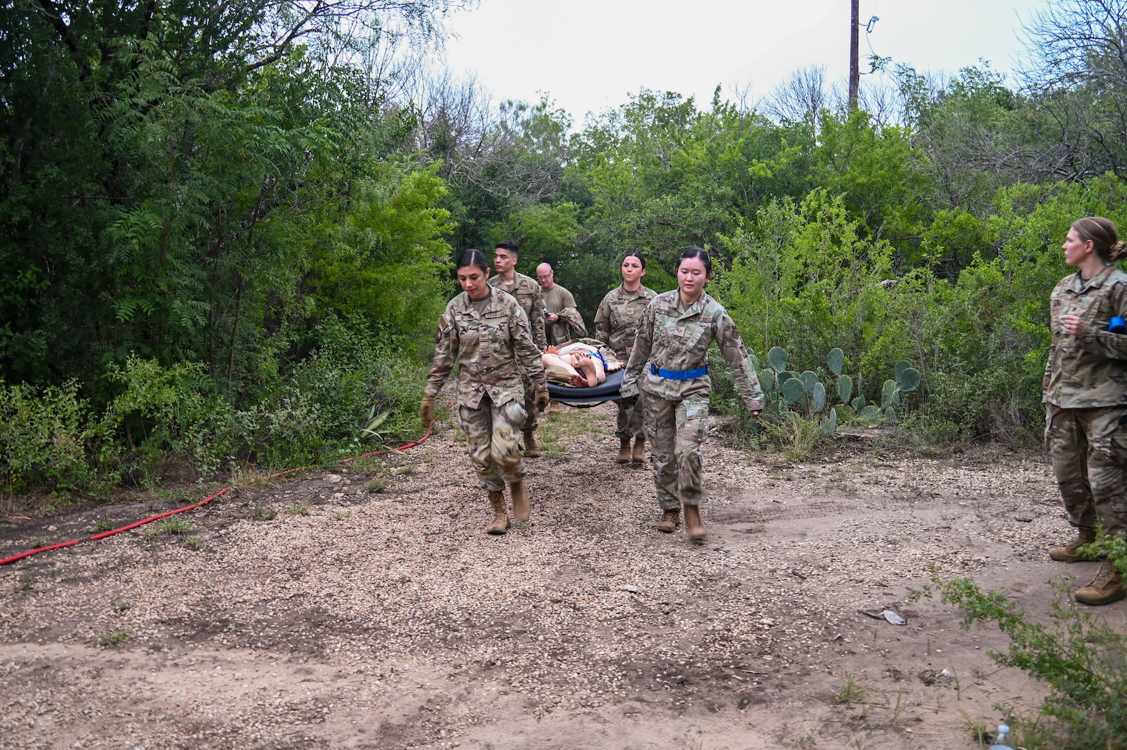 433rd Medical Group Reserve Airmen participate in a mass-casualty response training event Sep. 6, 2025, at Camp Bramble, located on Joint Base San Antonio-Lackland, Texas.