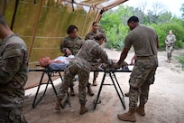 433rd Medical Group Reserve Airmen participate in a mass-casualty response training event Sep. 6, 2025, at Camp Bramble, located on Joint Base San Antonio-Lackland, Texas.