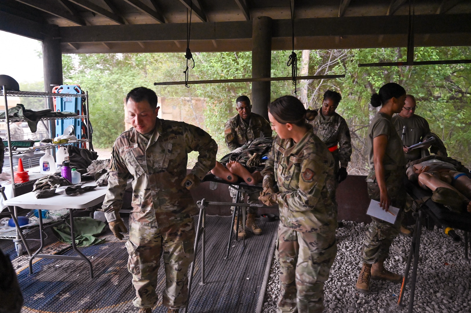 433rd Medical Group Reserve Airmen participate in a mass-casualty response training event Sep. 6, 2025, at Camp Bramble, located on Joint Base San Antonio-Lackland, Texas.