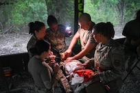 433rd Medical Group Reserve Airmen participate in a mass-casualty response training event Sep. 6, 2025, at Camp Bramble, located on Joint Base San Antonio-Lackland, Texas.