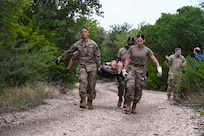 433rd Medical Group Reserve Airmen participate in a mass-casualty response training event Sep. 6, 2025, at Camp Bramble, located on Joint Base San Antonio-Lackland, Texas.