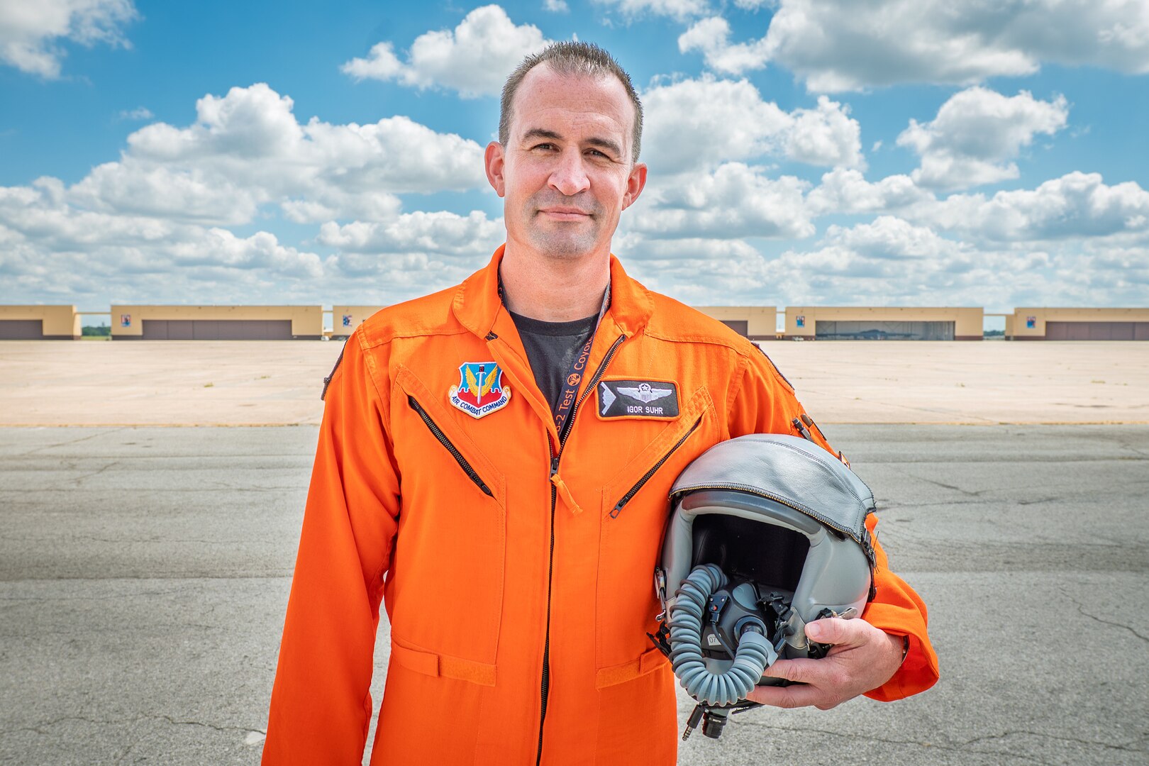 Lt Col. (Ret) Igor Suhr poses for a photo at Whiteman Air Force Base, Missouri., Sept. 8, 2025. Suhr is the first civilian test pilot for the B-2 Spirit Stealth Bomber. (U.S. Air Force photo by Senior Airman Robert E. Hicks.)