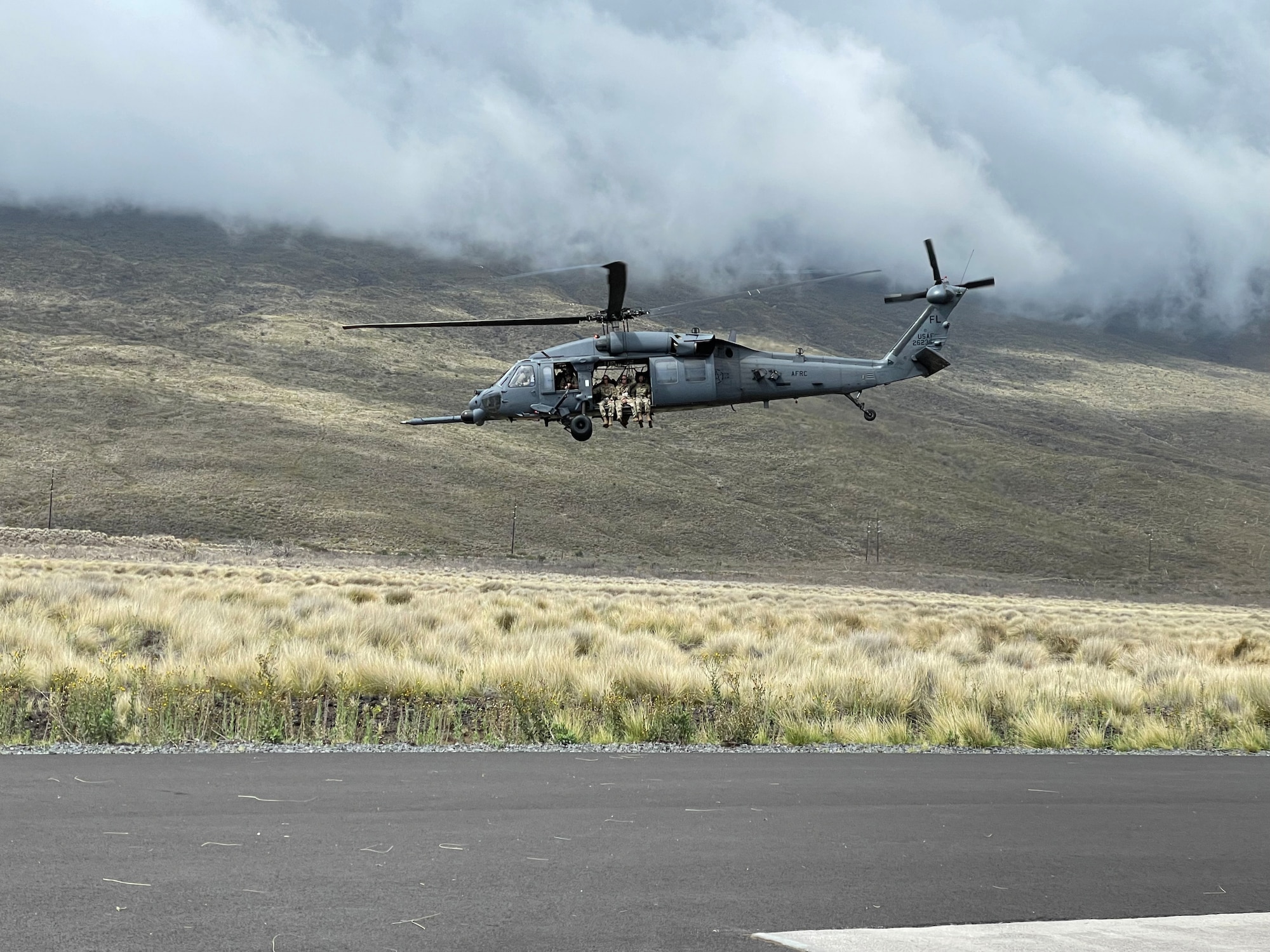 A 920th Rescue Wing HH-60G Pave Hawk helicopter takes off