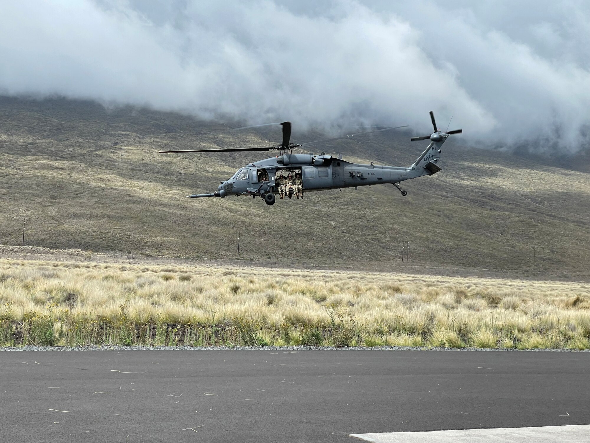A 920th Rescue Wing HH-60G Pave Hawk helicopter takes off