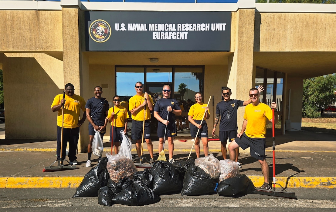 SIGONELLA, Italy (Sept. 5, 2025) Sailors with Naval Medical Research Unit (NAMRU) EURAFCENT participate in Naval Air Station Sigonella’s base-wide “Keep Sigonella Beautiful” campaign. NAMRU EURAFCENT, part of Navy Medicine Research & Development, conducts research, surveillance and studies of vaccines, therapeutic agents, diagnostic assays and vector control measures in the EUCOM, AFRICOM and CENTCOM Areas of Responsibility to better prevent and treat infectious diseases in support of Navy, Marine Corps and joint U.S. warfighter health, readiness and lethality.(U.S. Navy photo by Randa Mortellaro/Released)
