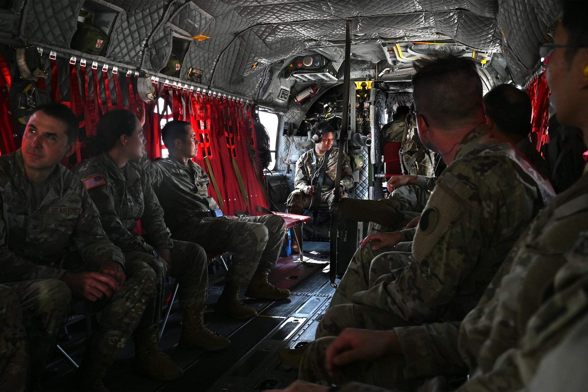 Maryland National Guard legal personnel recieve a capabilities tour including a flight in a CH-47 Chinook helicopter at Weide Army Heliport at Aberdeen Proving Ground - South in Edgewood, Maryland, Sept. 6, 2025. The tours were part of an annual all-hands event for the Maryland National Guard legal offices. (U.S. Air National Guard photo by SSgt. Alexandra Huettner)