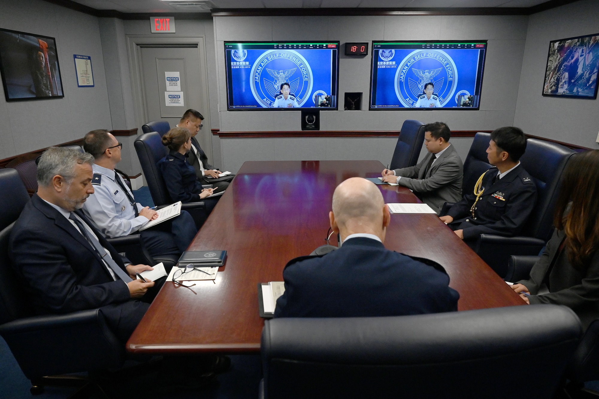 Air Force Chief of Staff Gen. David W. Allvin engages Japan Air Self-Defense Force Chief of Staff Gen. Morita Takehiro in an introductory call at the Pentagon, Arlington, Va., Sept. 8, 2025. The leaders reaffirmed the strength of the U.S.-Japan Alliance, which is the cornerstone of peace and security in the Indo-Pacific region. (Photo by Chad Trujillo)