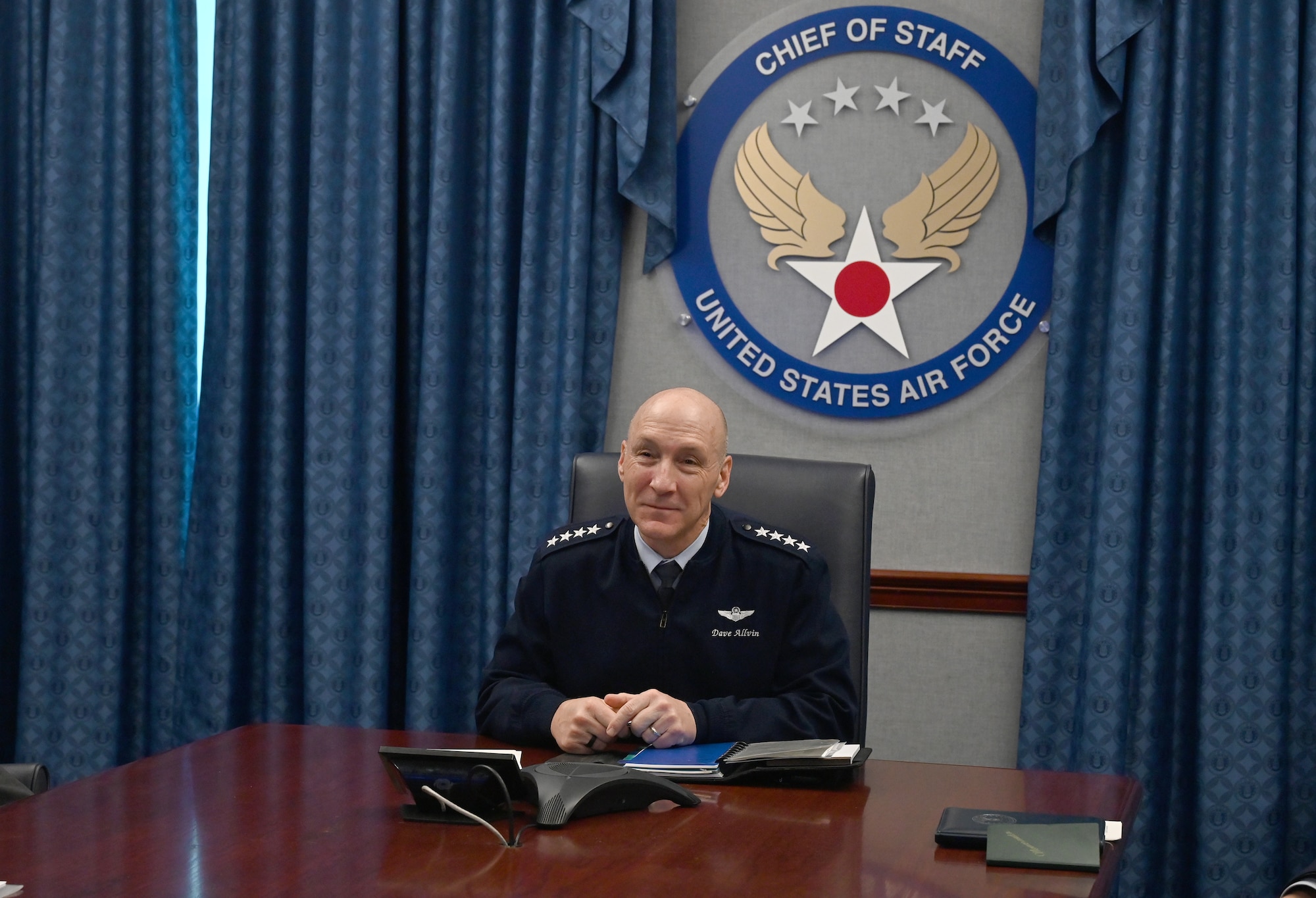 Air Force Chief of Staff Gen. David W. Allvin engages Japan Air Self-Defense Force Chief of Staff Gen. Morita Takehiro in an introductory call at the Pentagon, Arlington, Va., Sept. 8, 2025. The leaders reaffirmed the strength of the U.S.-Japan Alliance, which is the cornerstone of peace and security in the Indo-Pacific region. (Photo by Chad Trujillo)