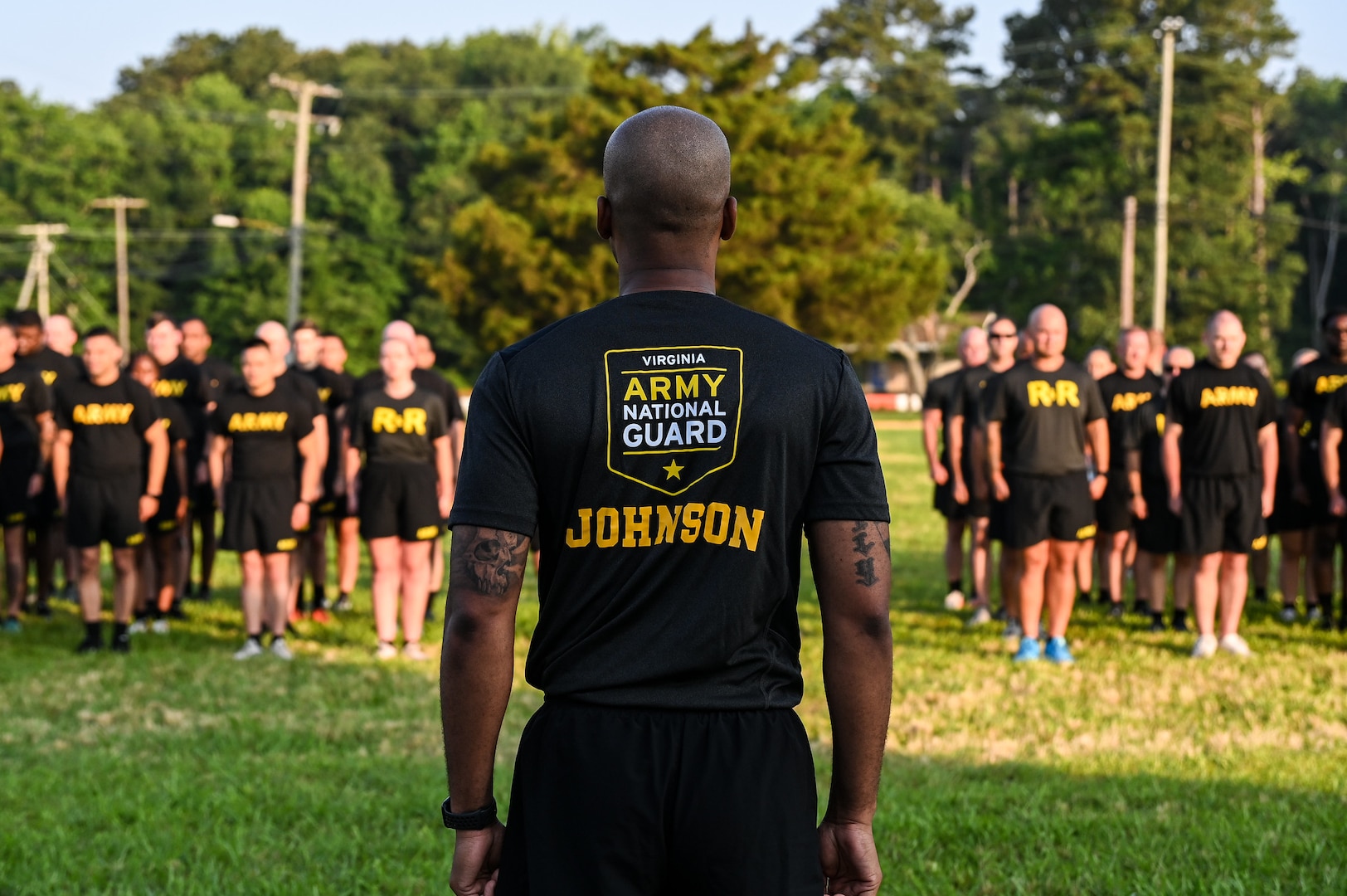 Virginia Army National Guard Soldiers assigned to the state’s Recruiting and Retention Battalion conduct a battalion run June 27, 2025, at the State Military Reservation in Virginia Beach, Virginia. The battalion came together for a week of training at SMR to focus on professional development, sharing best practices and building esprit de corps. (U.S. Army National Guard photo by Sgt. 1st Class Terra C. Gatti)