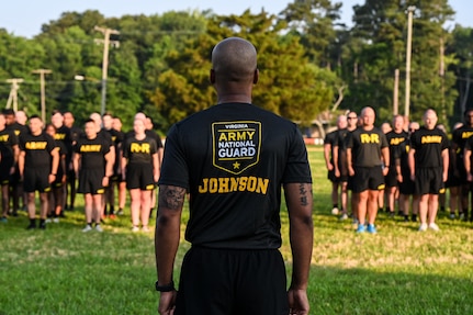 Virginia Army National Guard Soldiers assigned to the state’s Recruiting and Retention Battalion conduct a battalion run June 27, 2025, at the State Military Reservation in Virginia Beach, Virginia. The battalion came together for a week of training at SMR to focus on professional development, sharing best practices and building esprit de corps. (U.S. Army National Guard photo by Sgt. 1st Class Terra C. Gatti)