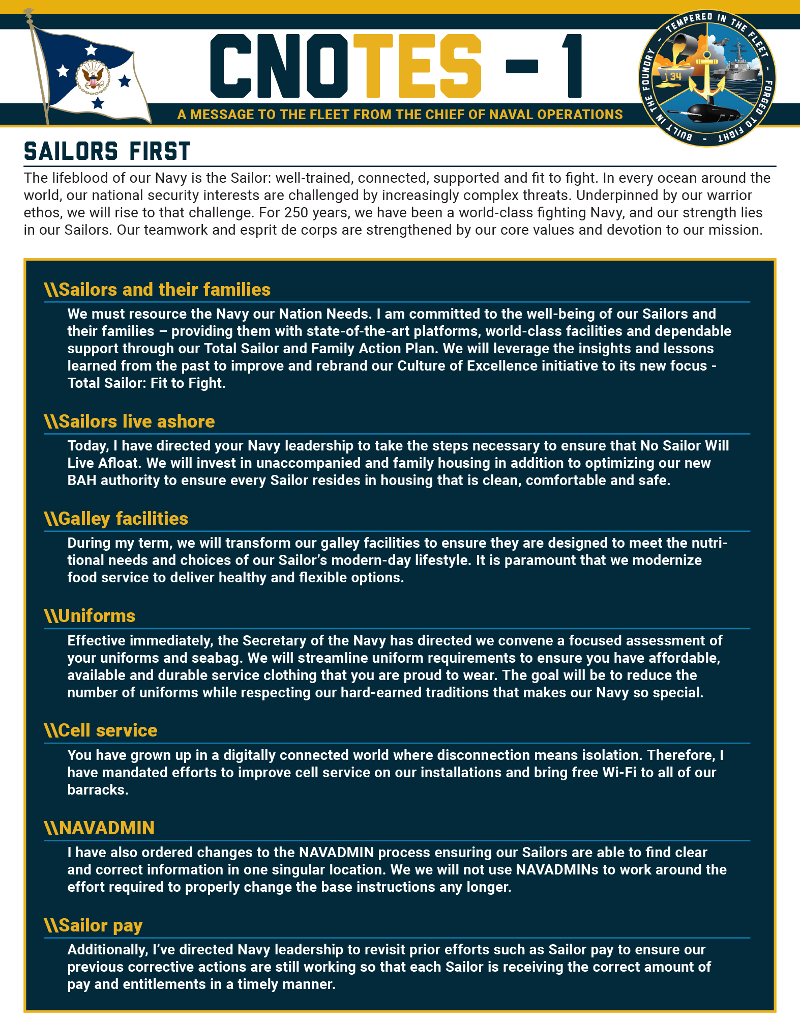 CNOTE 1 - Sailors First