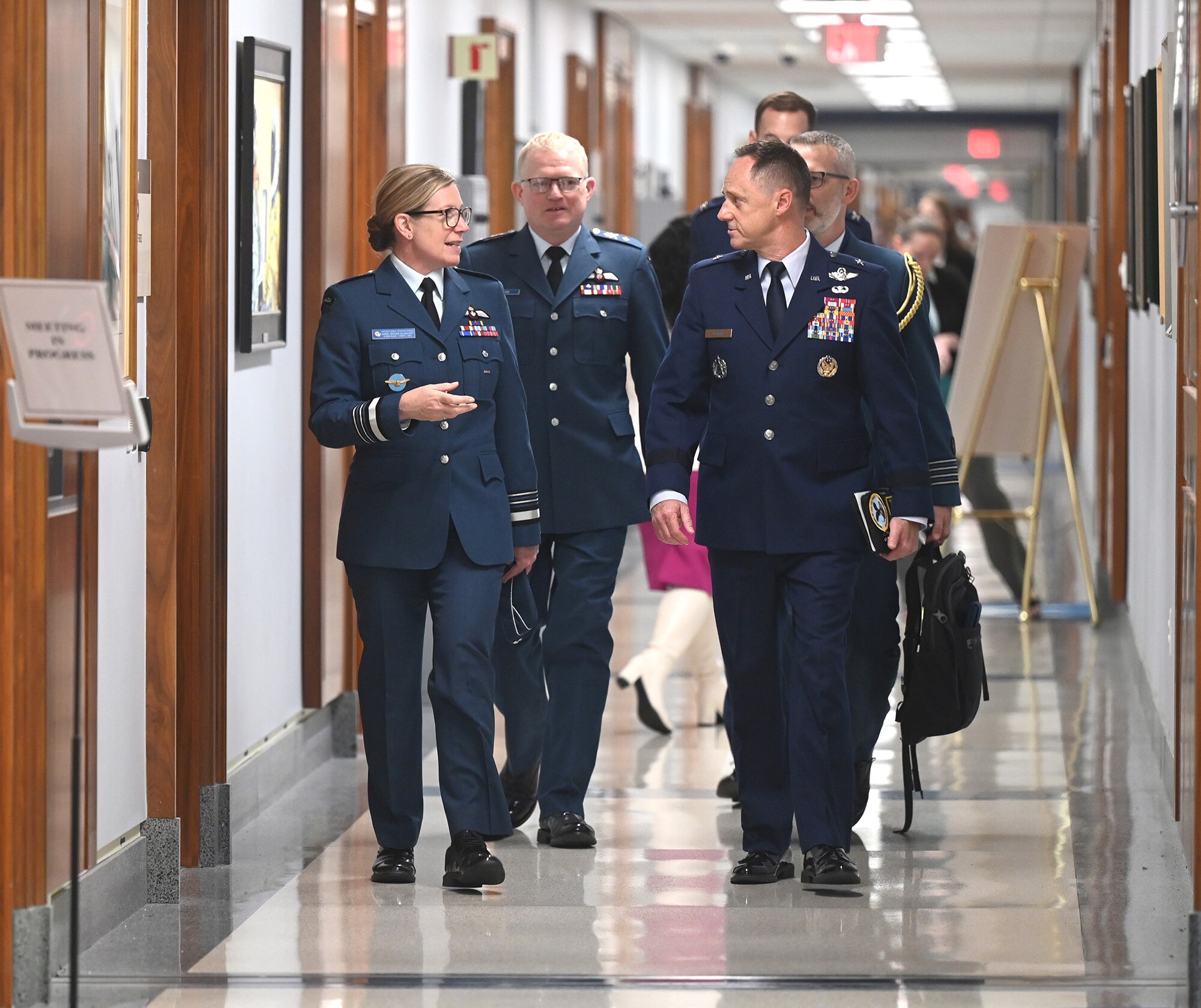 Deputy Under Secretary of the Air Force for International Affairs Kelli Seybolt hosts an office call in honor of Royal Canadian Air Force Commander Lt. Gen. Jamie Speiser-Blanchet in the Pentagon, Arlington, Va., Sept 4, 2025. (U.S. Air Force photo by Andy Morataya)