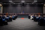 U.S. Air Force Airmen assigned to Air Force Global Strike Command, Eighth Air Force, and 2nd Bomb Wing take a group photo during the Senior Noncommissioned Officer Induction Ceremony at Barksdale Air Force Base, Louisiana, Sept. 4, 2025. The SNCO Induction Ceremony celebrated and welcomed over 50 newly selected SNCOS into the highest tier of enlisted Airmen. (U.S. Air Force photo by Airman 1st Class Devyn Taylor)